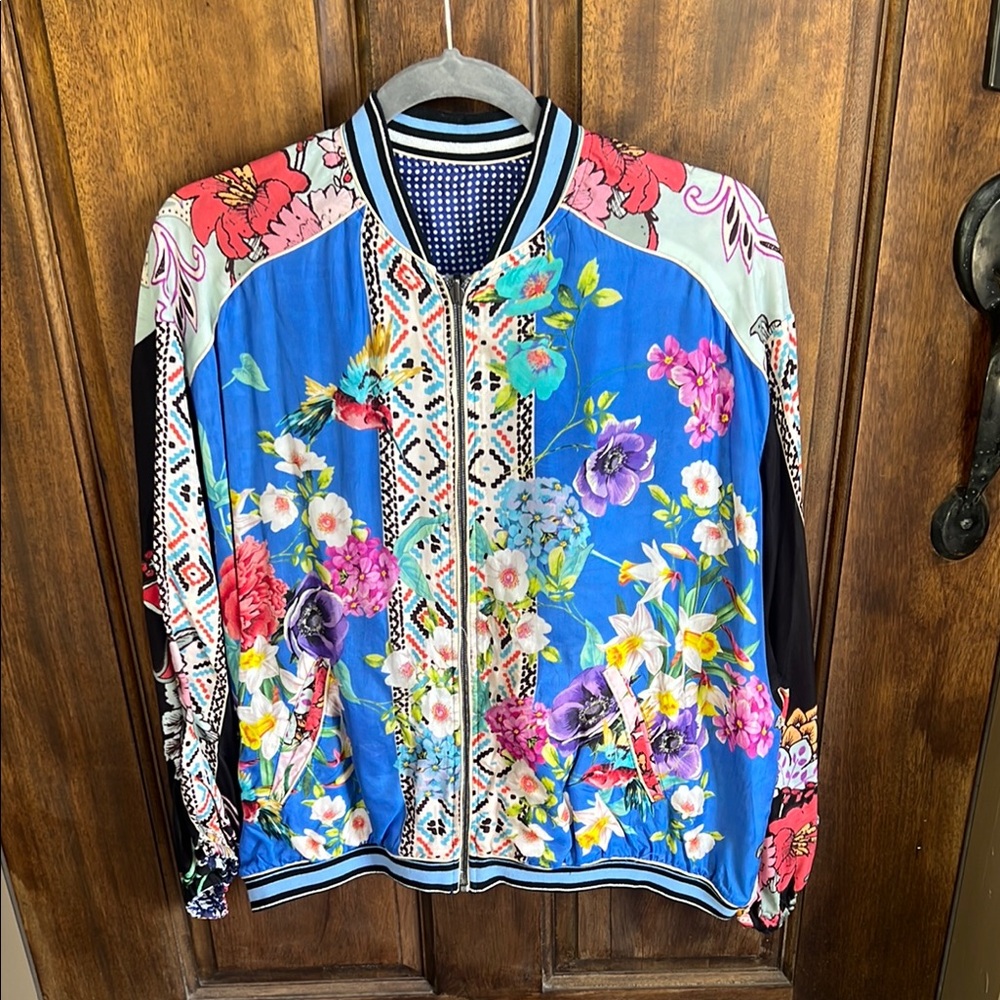 Johnny Was Artistic Blue and Red Bomber Jackets